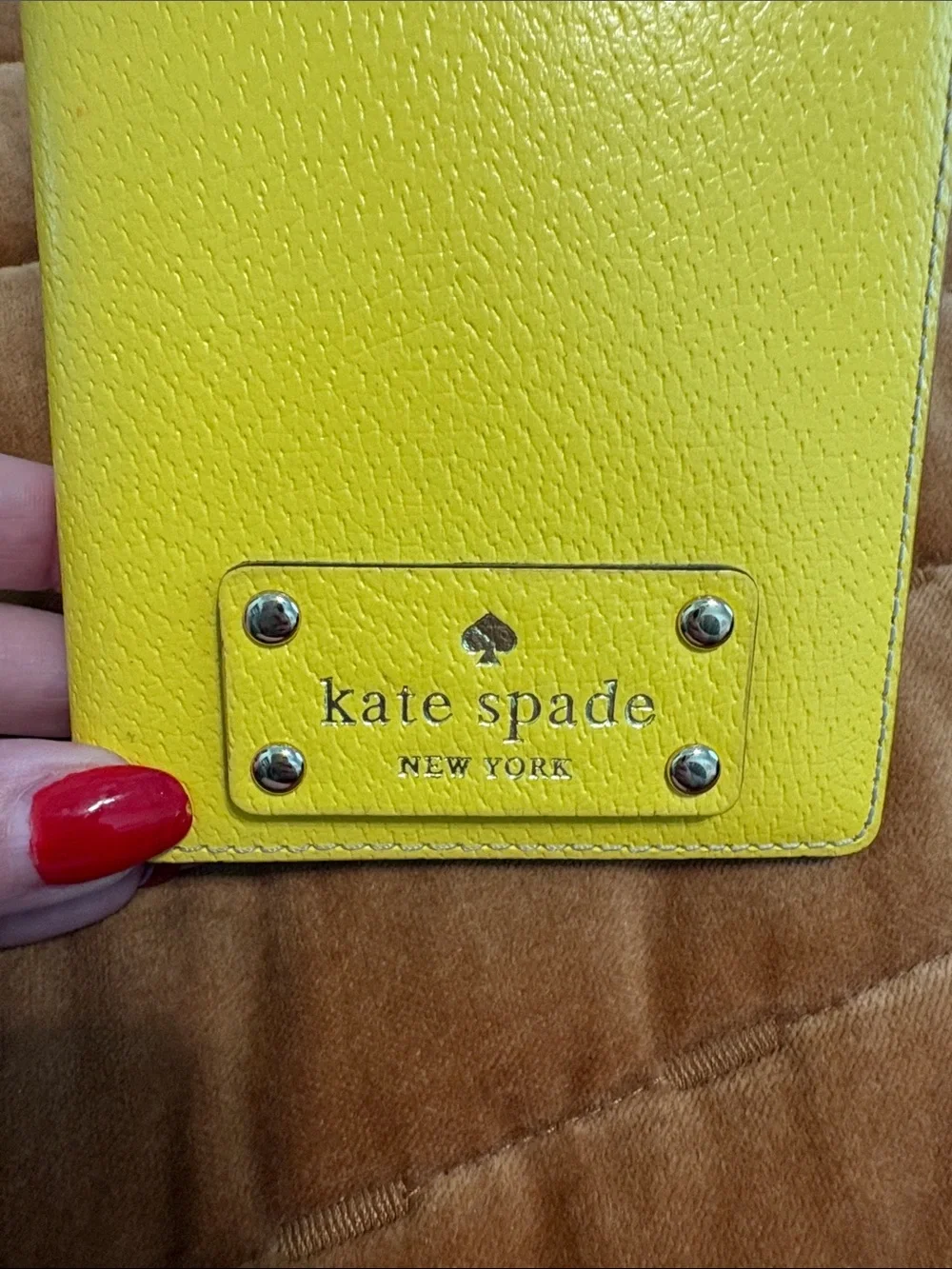 kate spade Yellow Leather Passport Cover with Logo Plaque